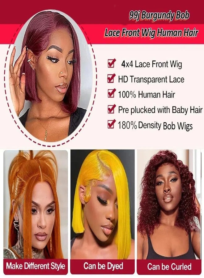 سيلينا شعر مستعار دانتيل أمامي عنابي 99j، شعر بشري طبيعي 100%، باروكة بوب مستقيمة 4x4، باروكة دانتيل عالية الدقة، شعر بشري طبيعي 100%، شعر ريمي طبيعي بدون غراء، باروكة دانتيل شفافة 10 بوصات للنساء - Image 5