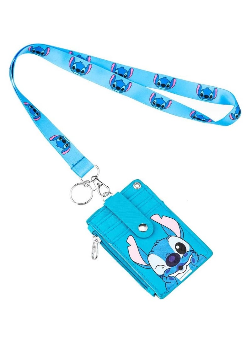 عام حافظة بطاقة تعريف مع جيب بسحّاب بتصميم لطيف من جلد PU مع حزام عنق، تحتوي على 5 فتحات بطاقات على كلا الجانبين، مثالية للأولاد والبنات والرجال والنساء وموظفي المكاتب - Image 5