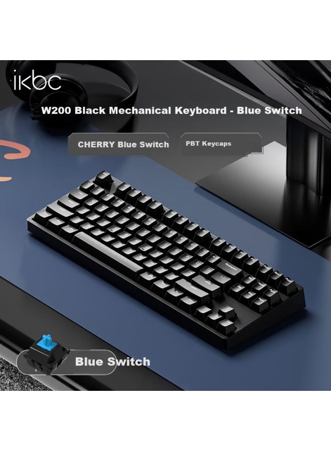 Ikbc W200 Wireless Mechanical Keyboard 87 Keys Cherry Mx Blue Switch Black Gaming Office Typing - Image 1