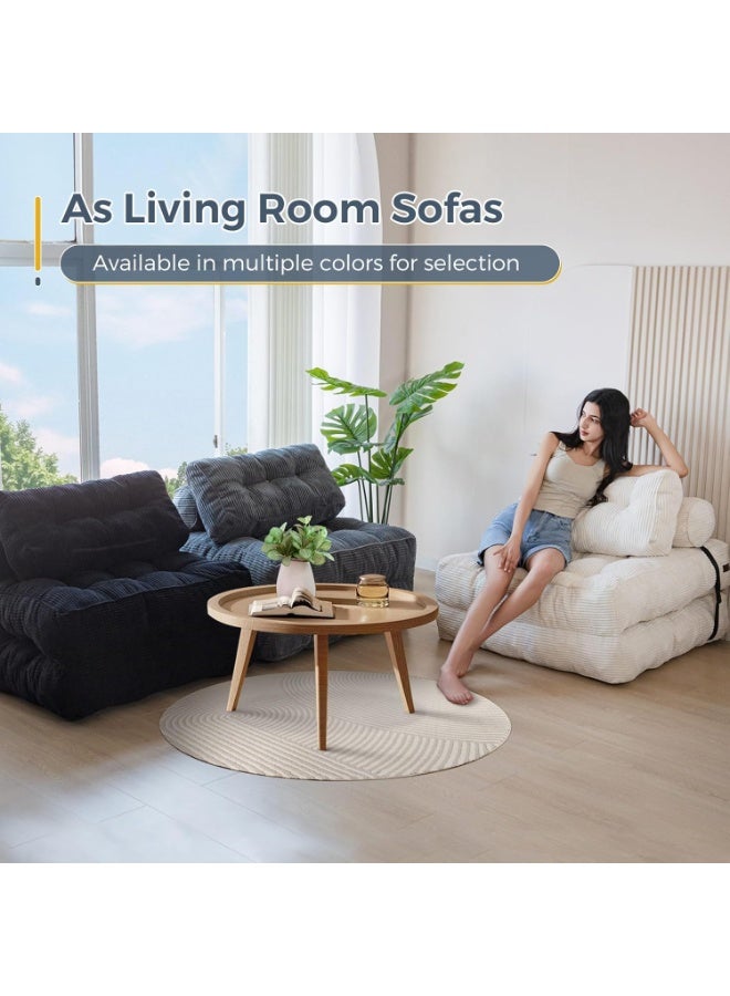 تشولوفز أريكة سرير قابلة للطي - كرسي سرير قابل للتحويل مع وسادة، مرتبة قابلة للطي ودعم للظهر، أريكة أرضية محمولة قابلة للطي لغرفة المعيشة وغرفة النوم، مقاس فردي (أبيض مائل للبيج) - Image 5