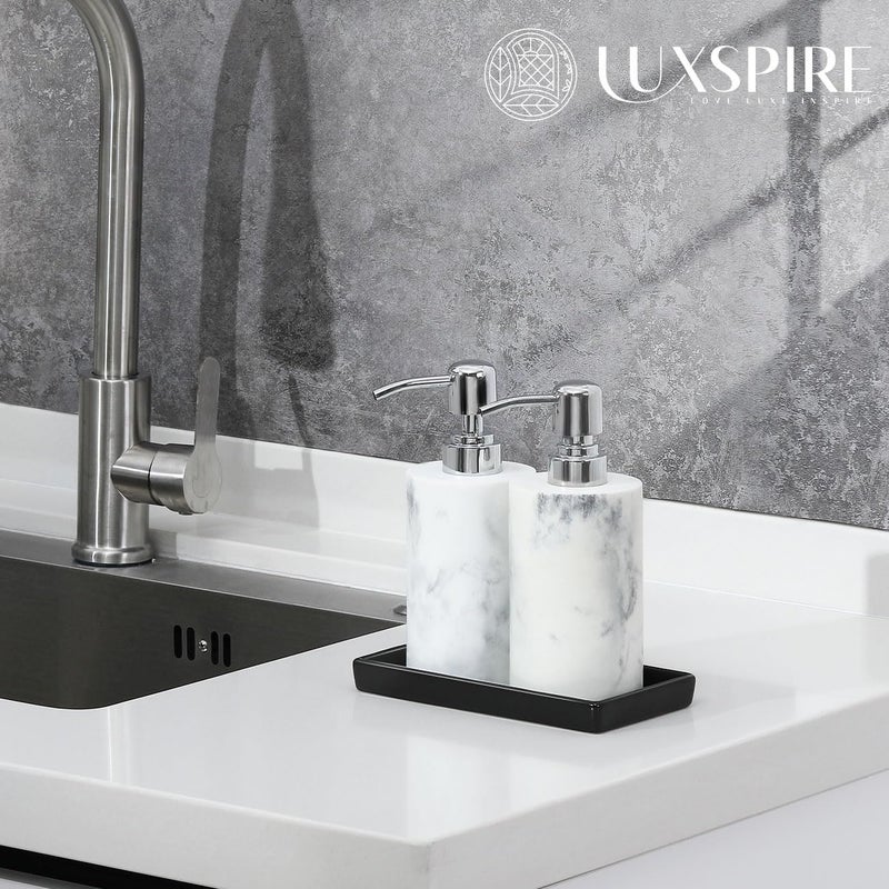 Luxspire Bathroom Vanity Tray, Mini Soap Dispenser, Small Ceramic Perfume and Jewelry Dish, Trinket Holder, Rectangle Candle Tray, Bath Organizer Kitchen Sink Narrow Soap Dish, Black - Image 2