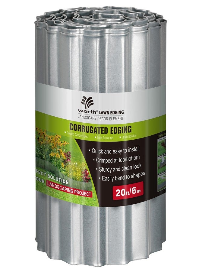 Worth Garden Wide-Corrugated Galvanized Steel Landscape Lawn Edging - 8" x 20' Flexible Sturdy Garden Long Strips of Metal Edging for Raised Flower Bed Tree Surrounds - Image 1