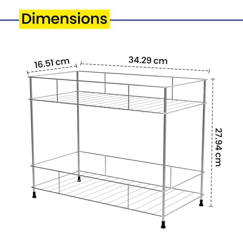 Cri8Hub Stainless Steel 2-Tier Kitchen Countertop Spice Container Organizer Rack with Shelf Liner for Kitchen/Cabinet/Pantry/Office (Rectangle) 35L x 16W x 28H cm - Image 2