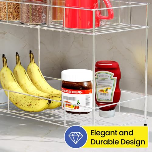 Cri8Hub Stainless Steel 2-Tier Kitchen Countertop Spice Container Organizer Rack with Shelf Liner for Kitchen/Cabinet/Pantry/Office (Rectangle) 35L x 16W x 28H cm - Image 3