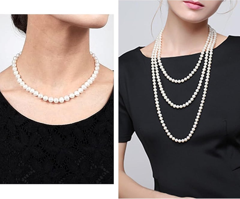 Aisansty Long Pearl Necklaces for Women Cream White Faux Pearl Strand Layered Necklace Costume Jewelry - Image 2