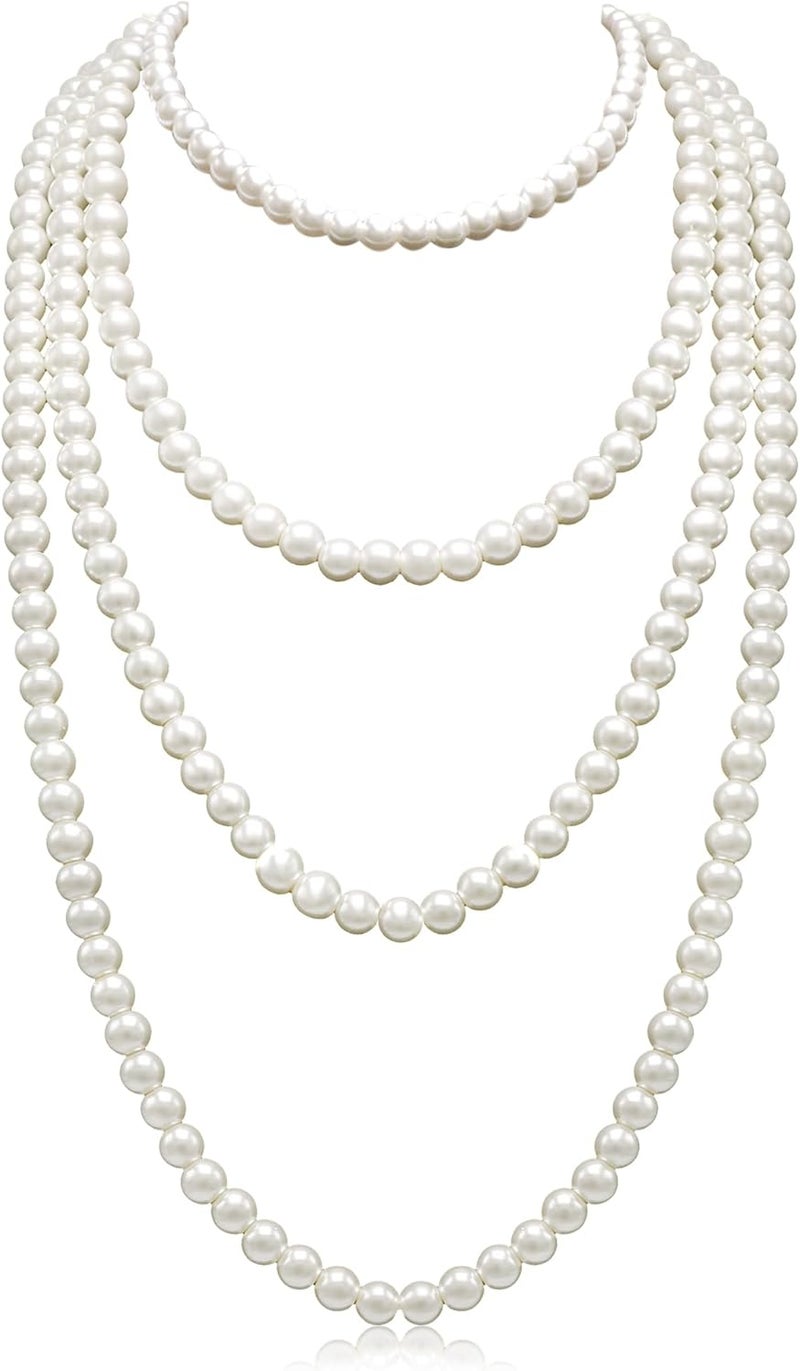 Aisansty Long Pearl Necklaces for Women Cream White Faux Pearl Strand Layered Necklace Costume Jewelry - Image 1