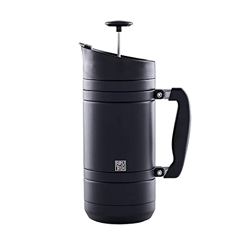 BruTrek BaseCamp Coffee Press - Double Wall Insulated Stainless Steel - Bru-Stop Technology, No Grounds in Coffee, No Spill Lid (Obsidian, 48 fl.oz) - Image 1
