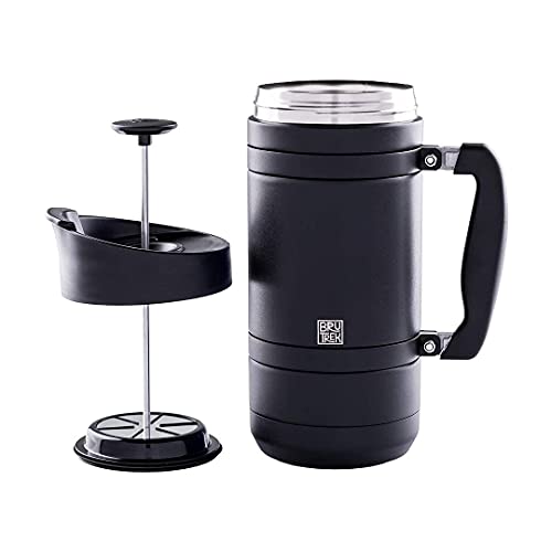 BruTrek BaseCamp Coffee Press - Double Wall Insulated Stainless Steel - Bru-Stop Technology, No Grounds in Coffee, No Spill Lid (Obsidian, 48 fl.oz) - Image 2