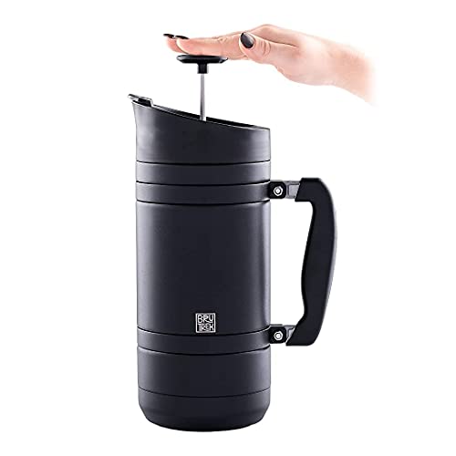 BruTrek BaseCamp Coffee Press - Double Wall Insulated Stainless Steel - Bru-Stop Technology, No Grounds in Coffee, No Spill Lid (Obsidian, 48 fl.oz) - Image 3