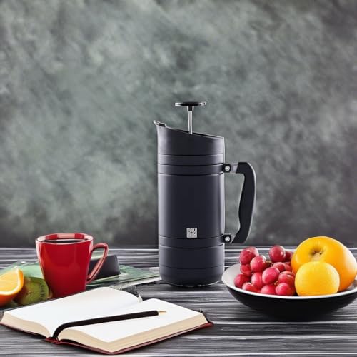 BruTrek BaseCamp Coffee Press - Double Wall Insulated Stainless Steel - Bru-Stop Technology, No Grounds in Coffee, No Spill Lid (Obsidian, 48 fl.oz) - Image 5