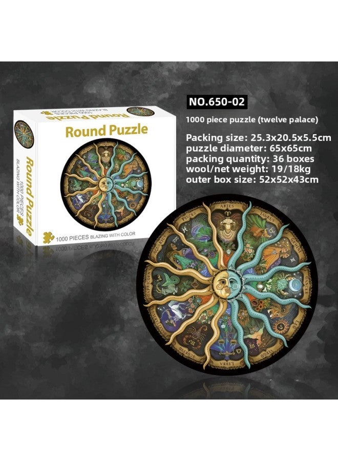 Adult 1000 Piece Jigsaw Round Thousand Color Rainbow Starry Sky Earth Starry Sky 3D Puzzle Science And Education Children's Toys-Color:650-02 【Zodiac】】 - Image 1
