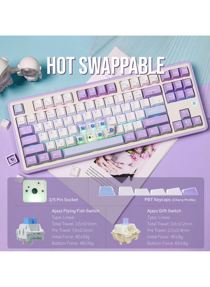 Ajazz AK870 TKL Hot Swap Gasket Mount Mechanical Keyboard, Bluetooth/2.4G/USB-C RGB, South-Facing LED, for Windows/Mac, Flying Fish Switch - Image 3