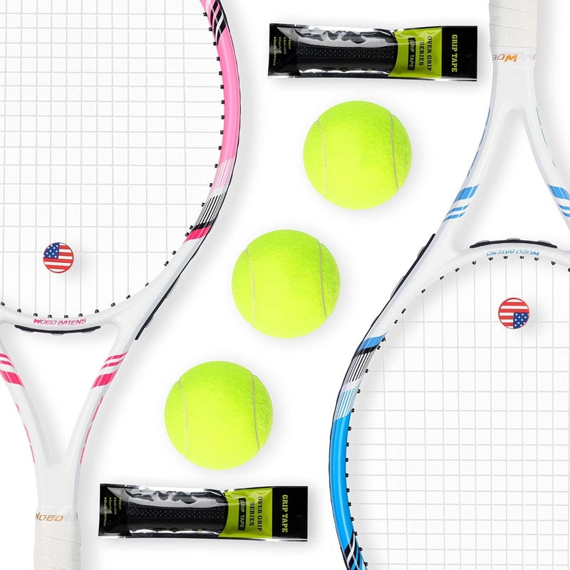 WOED BATENS Pro Tennis Racket Set for Adults - 27 Inch Speed Racquet with 3 Tennis Balls, 2 Vibration Dampers, 2 Overgrips, and Tennis Bag (Pink-Blue) - Image 1