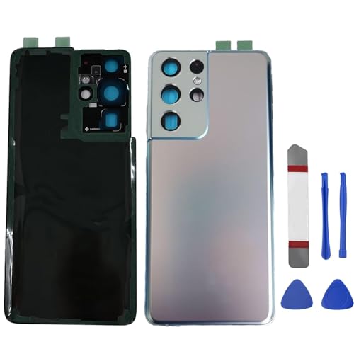 PCTC Galaxy S21 Ultra Back Glass Cover Replacement for Samsung Galaxy S21U S21 Ultra 5G SMG998B G998U G998U1 G998W Housing Door with Camera Glass Lens PreInstall Tapes repair Tool Kits Phantom Silver - Image 1
