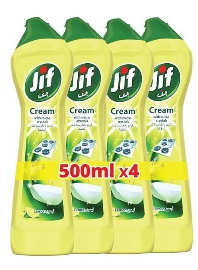 جيف منظف ​​جيف الكريمي، بتقنية البلورات الدقيقة، برائحة الليمون، يزيل الشحوم وبقايا الطعام المحروق وبقع الكلس، 4 × 500 مل - Image 1