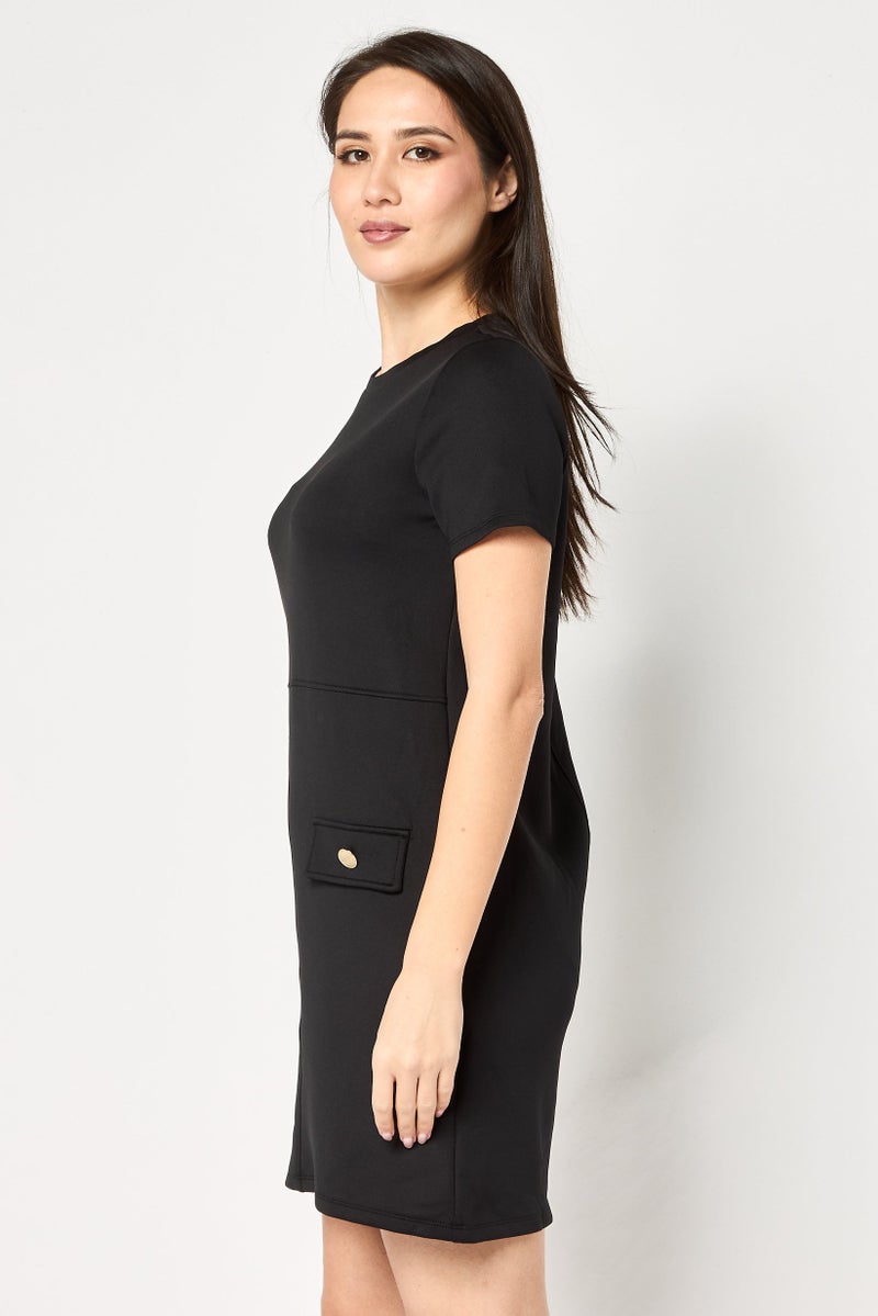 promod Women Solid Mini Dress, Black - Image 2