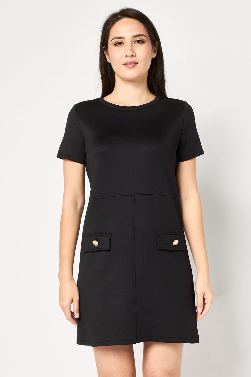 promod Women Solid Mini Dress, Black - Image 1