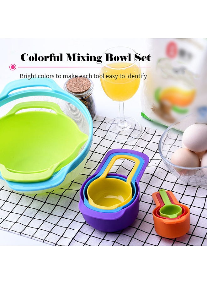 Generic 10PCS Mixing Bowl Set, Measuring Spoon Set, Coloful Sieve, Colander, Strainer Bowl, Salad Bowl With Handle, for Kitchen Baking Vegetables Fruits Cleaning  - Image 4