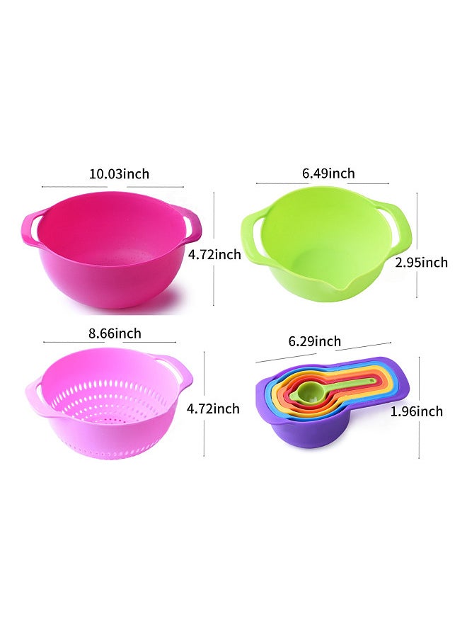 Generic 10PCS Mixing Bowl Set, Measuring Spoon Set, Coloful Sieve, Colander, Strainer Bowl, Salad Bowl With Handle, for Kitchen Baking Vegetables Fruits Cleaning  - Image 5