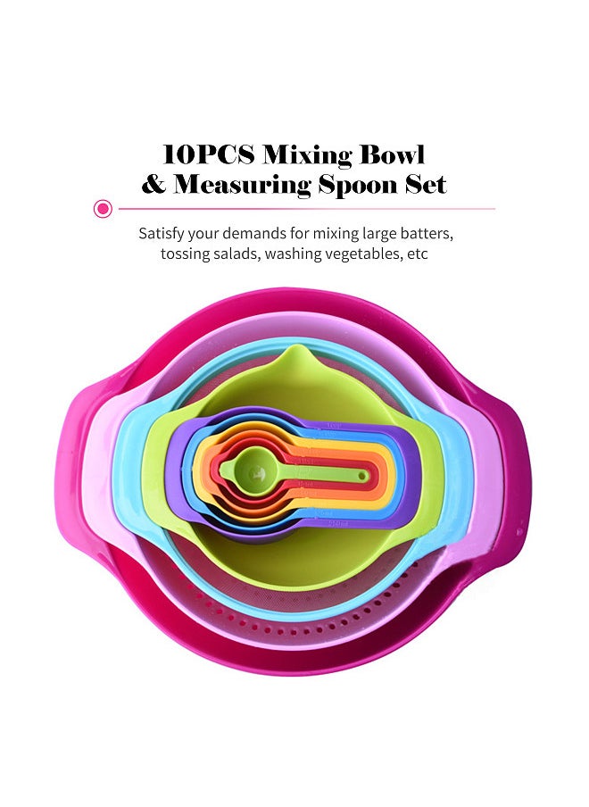 Generic 10PCS Mixing Bowl Set, Measuring Spoon Set, Coloful Sieve, Colander, Strainer Bowl, Salad Bowl With Handle, for Kitchen Baking Vegetables Fruits Cleaning  - Image 2