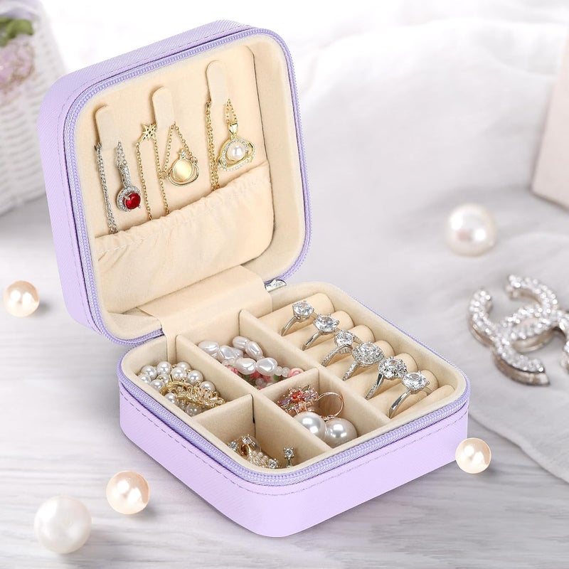 LETURE PU Leather Small Jewelry Box, Travel Portable Jewelry Case for Ring, Pendant, Earring, Necklace, Bracelet Organizer Storage Holder Boxes (Purple) - Image 5