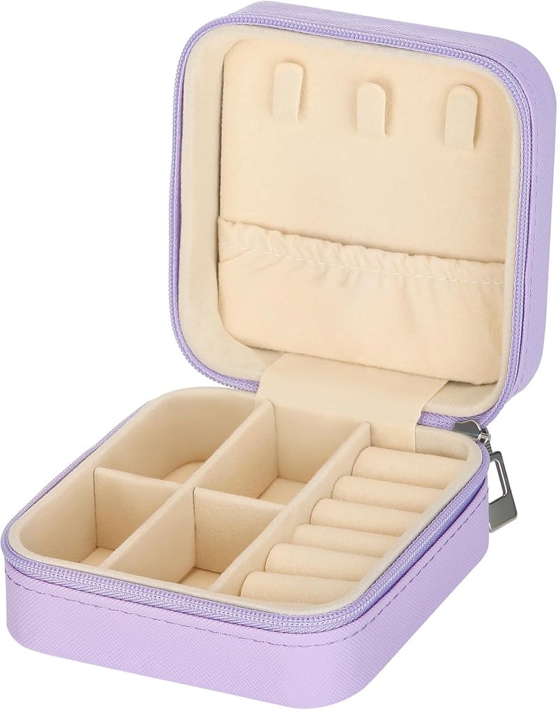 LETURE PU Leather Small Jewelry Box, Travel Portable Jewelry Case for Ring, Pendant, Earring, Necklace, Bracelet Organizer Storage Holder Boxes (Purple) - Image 1