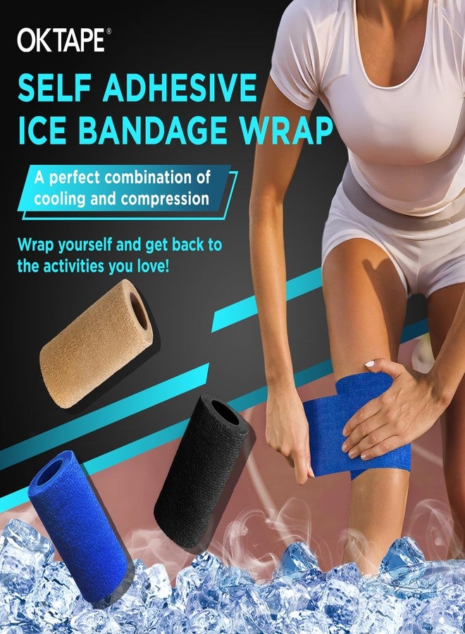 OK TAPE 2 Rolls Ice Self Stick Bandage Wrap, Instant Cold Relief for Knee, Ankle, Wrist, Cold Compress Elastic Athletic Tape for Sports Injuries, No Refrigeration Needed, 4 Inch Wide, Navy Blue - Image 2