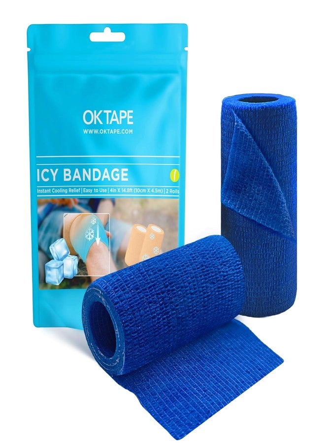 OK TAPE 2 Rolls Ice Self Stick Bandage Wrap, Instant Cold Relief for Knee, Ankle, Wrist, Cold Compress Elastic Athletic Tape for Sports Injuries, No Refrigeration Needed, 4 Inch Wide, Navy Blue - Image 1