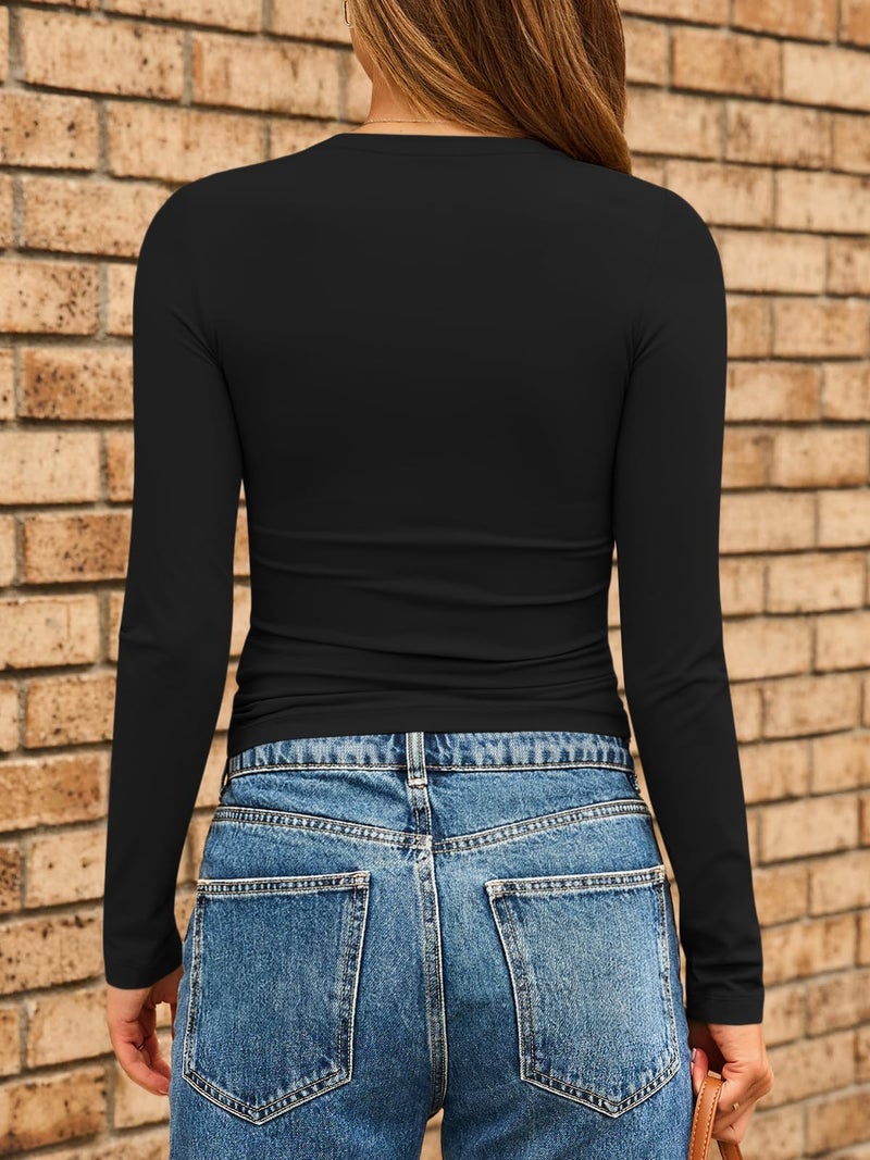 AUTOMET Womens Long Sleeve Shirts Basic Compression Going Out Crop Tops Fall Fashion Y2K Clothes 2025 Black XS - Image 4