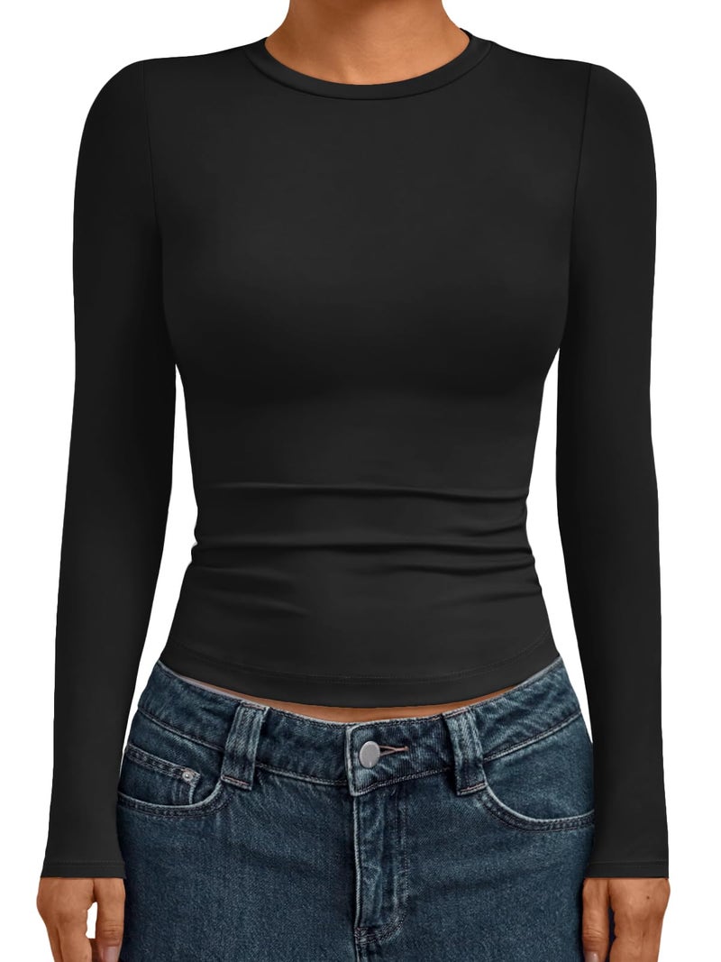 AUTOMET Womens Long Sleeve Shirts Basic Compression Going Out Crop Tops Fall Fashion Y2K Clothes 2025 Black XS - Image 1