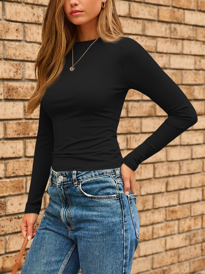AUTOMET Womens Long Sleeve Shirts Basic Compression Going Out Crop Tops Fall Fashion Y2K Clothes 2025 Black XS - Image 3