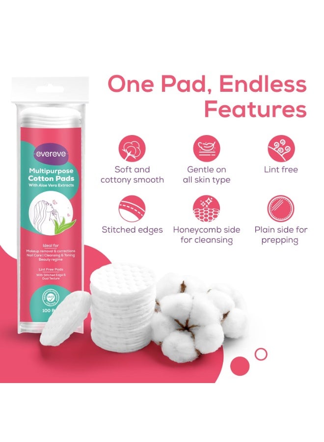 عشية أي وقت مضى وسادات قطنية متعددة الأغراض من إيفيريف، 200 قطعة، 100% قطن، بخلاصة الصبار، منقوشة، مزدوجة الجوانب، لتنظيف البشرة، وإزالة مكياج العيون والوجه، وإزالة طلاء الأظافر، عبوة من قطعتين (100 قطعة لكل منهما) - Image 2