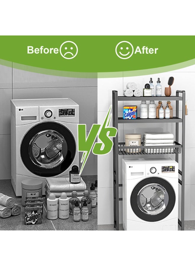 Forthcan Washing Machine Storage Rack with Drawer, 4-Tier Adjustable Organizer with Hanging Rod, Anti-Tip Design, Heavy-Duty & Stable, 70x25x168cm, Black - Image 5