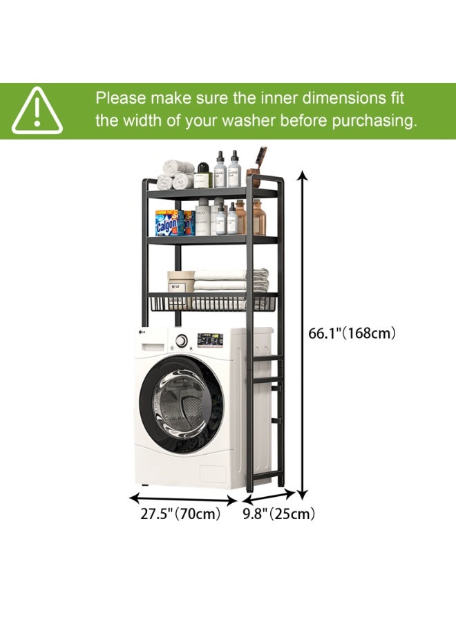 Forthcan Washing Machine Storage Rack with Drawer, 4-Tier Adjustable Organizer with Hanging Rod, Anti-Tip Design, Heavy-Duty & Stable, 70x25x168cm, Black - Image 2