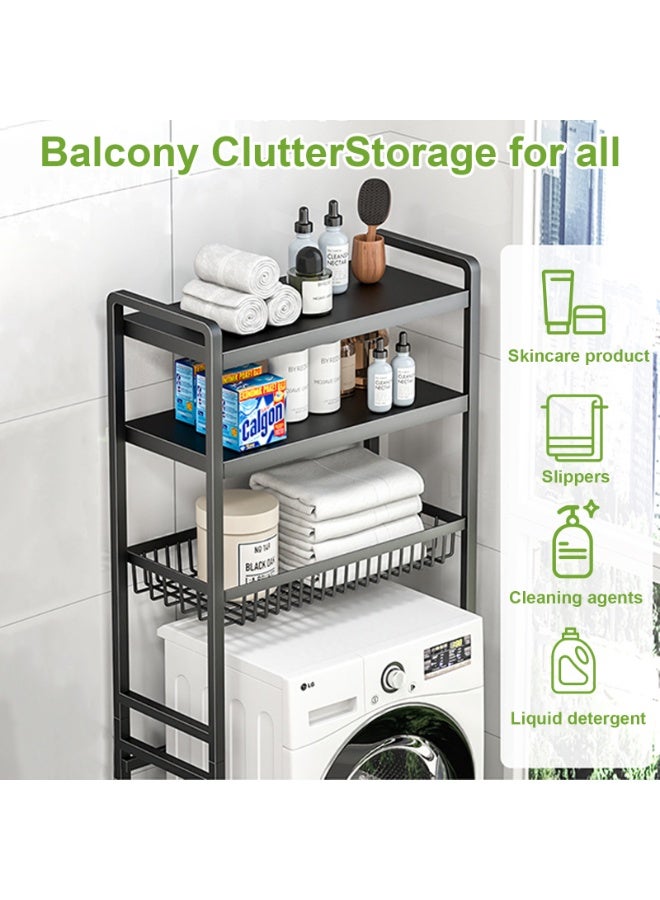 Forthcan Washing Machine Storage Rack with Drawer, 4-Tier Adjustable Organizer with Hanging Rod, Anti-Tip Design, Heavy-Duty & Stable, 70x25x168cm, Black - Image 4