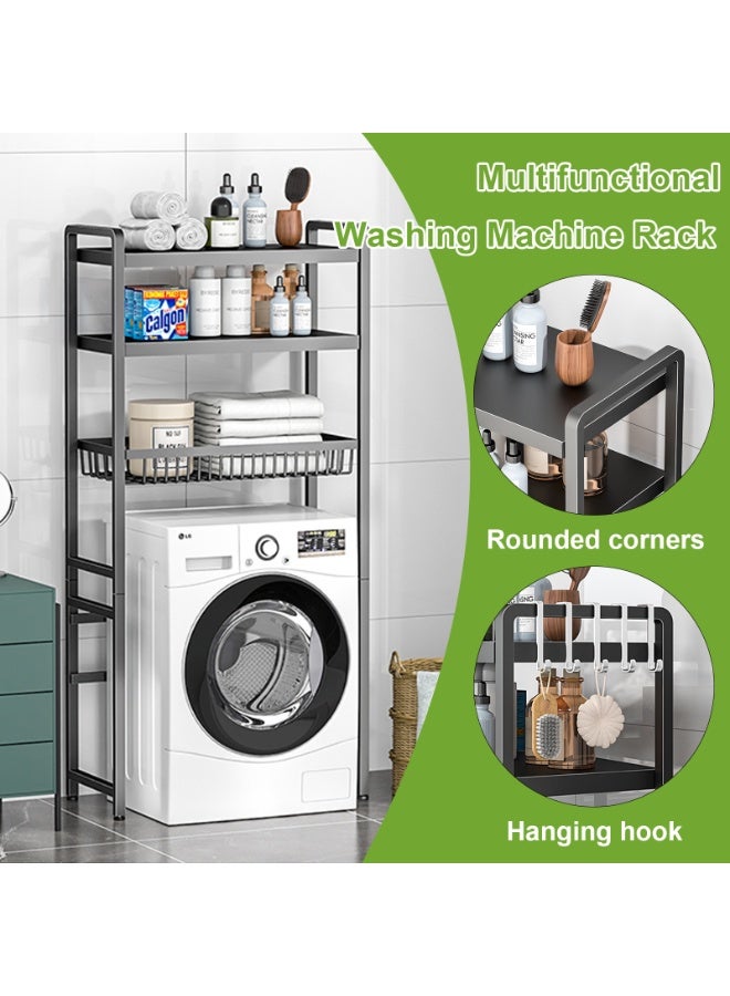 Forthcan Washing Machine Storage Rack with Drawer, 4-Tier Adjustable Organizer with Hanging Rod, Anti-Tip Design, Heavy-Duty & Stable, 70x25x168cm, Black - Image 3
