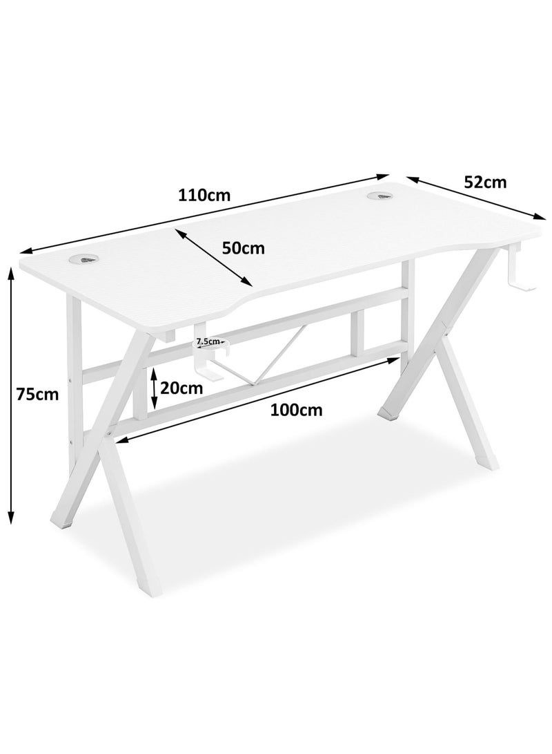 ZUIHAO ZUIHAO K-Shaped Gaming Desk Carbon Fiber Surface Office Desk with 2 Cable Holes Study Desk with Cup Holder for Gamers (White)  - Image 2