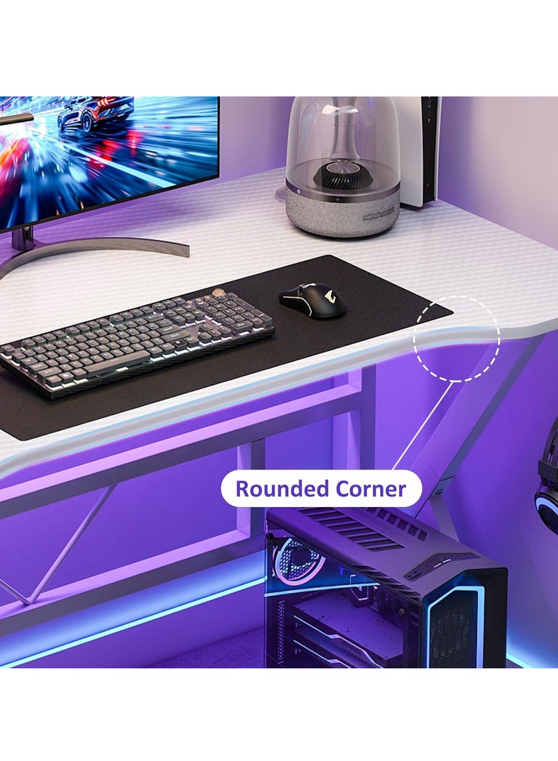 ZUIHAO ZUIHAO K-Shaped Gaming Desk Carbon Fiber Surface Office Desk with 2 Cable Holes Study Desk with Cup Holder for Gamers (White)  - Image 3