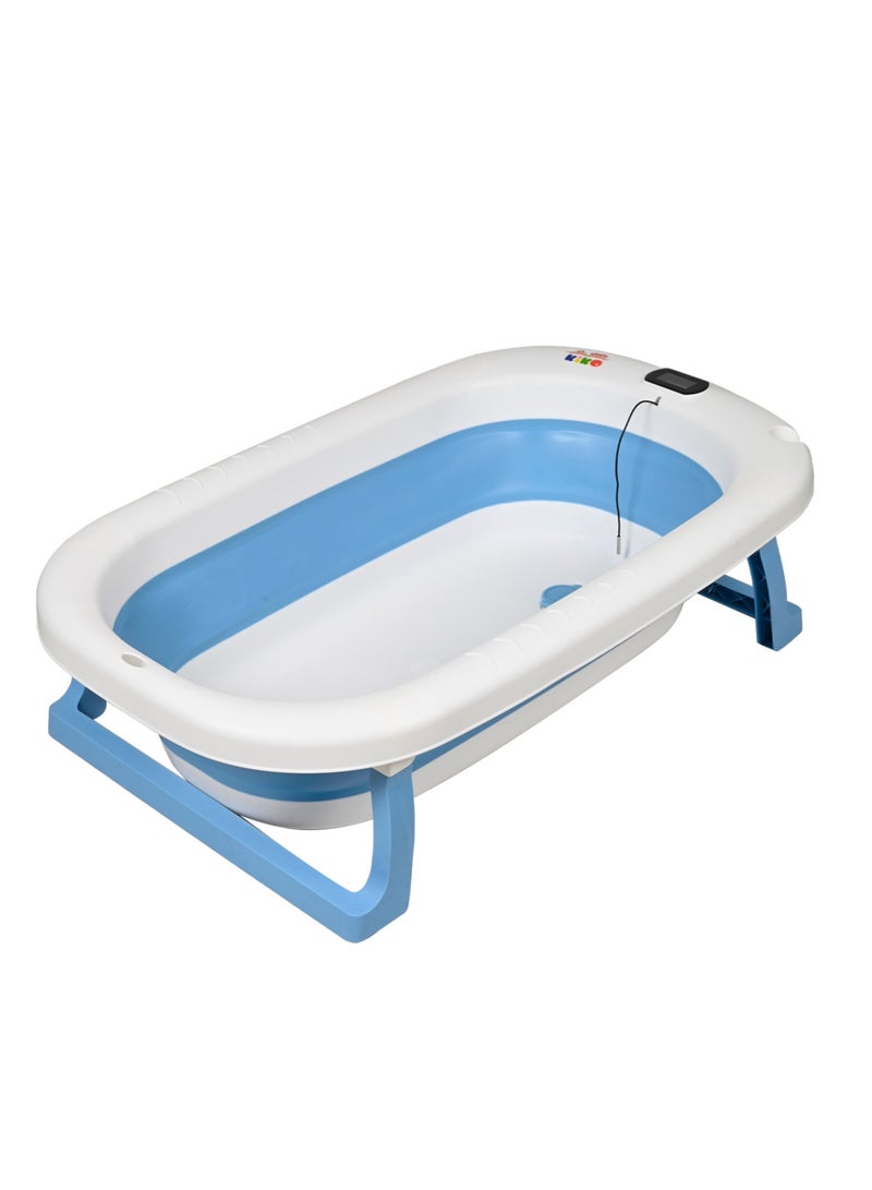 كيكو حوض استحمام للأطفال قابل للطي من كيكو، مزود بقاعدة مضادة للانزلاق، وقابس مياه يستشعر درجة الحرارة، وحوض استحمام قابل للتركيب على الحائط، ومقعد أطفال لحديثي الولادة، من عمر 0 ​​إلى 3 سنوات، أزرق - Image 1