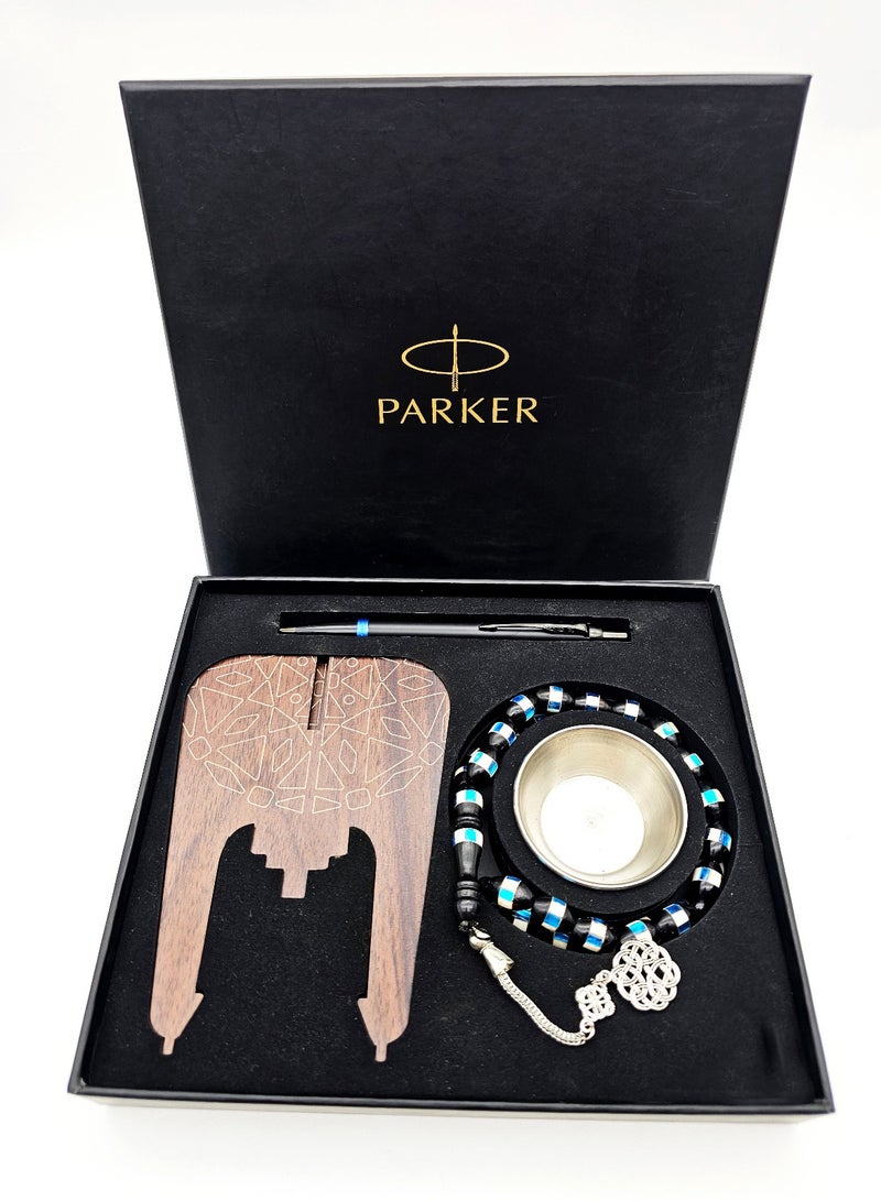 PARKER PARKER IM BLACK MARINE BLUE RING BT BP WITH Rosary+Incense burner 