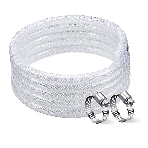 DAVCO 3/4" ID - 10 ft Heavy Duty Braided Clear Plastic Vinyl Tubing, Flexible High Pressure Reinforced PVC Plastic Tube Hose, Non-toxic, BPA Free, with 2 Stainless Clamps - Image 1