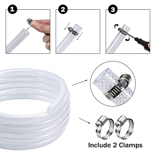 DAVCO 3/4" ID - 10 ft Heavy Duty Braided Clear Plastic Vinyl Tubing, Flexible High Pressure Reinforced PVC Plastic Tube Hose, Non-toxic, BPA Free, with 2 Stainless Clamps - Image 4
