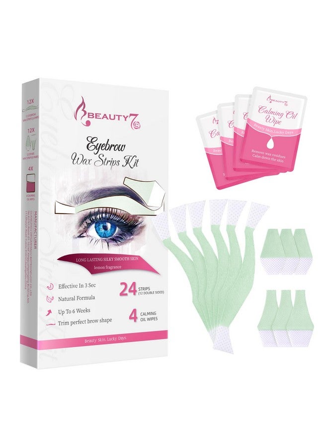 Beauty7 Facial Wax Strips Hair Removal Eyebrow Wax Strips Kit Fit Wax Strips Eyebrow Shaper at Home Waxing 24 Strips 4 Calming Oil Wipes for Sensitive All Skin Types for Women - Image 1
