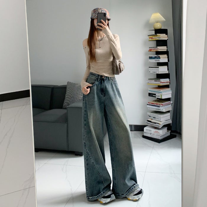 Large Wide Leg Jeans Women'S Autumn Casual Loose High Waist Slimming Straight Jumping Pants Autumn Wide Leg Pants Women'S Autumn - Image 1
