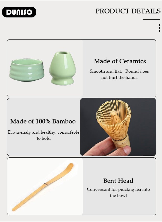 DUNISO Matcha Tea Set, 4pcs Matcha Whisk Set,Japanese Matcha Tea Set ,Traditional Scoop, Matcha Bowl, Ceramic Whisk Holder,Traditional Matcha Tool Set for Matcha Tea Ceremony  - Image 2