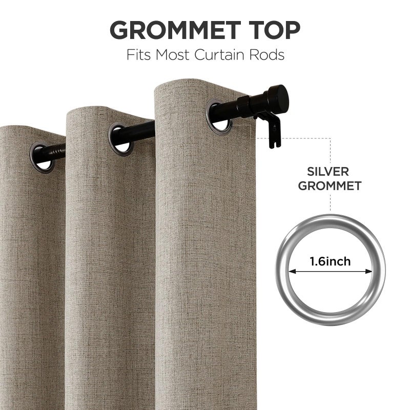 Joydeco Blackout Curtains 96 Inches Long 2 Panels Burg, Room Darkening Curtains for Bedroom, 100% Black Out Textured Thermal Drapes Privacy Protection 2 Panels Set(W52 x L96 Inch, Linen) - Image 5