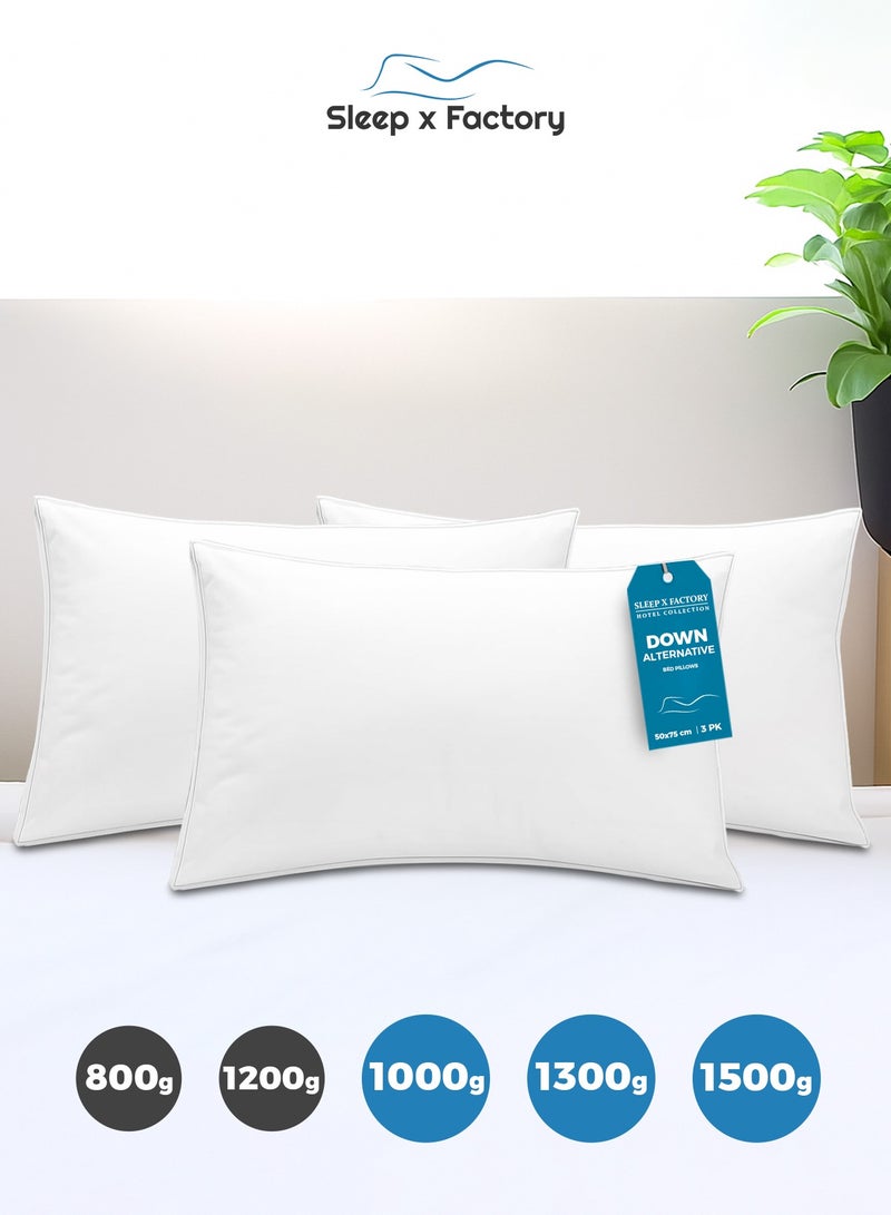 Sleep x Factory Premium Cotton Hotel Pillows – 3-Pack – Microfiber Fill – 800g / 1200g / 1000g / 1300g / 1500g – Ultra Soft & Supportive - Image 2