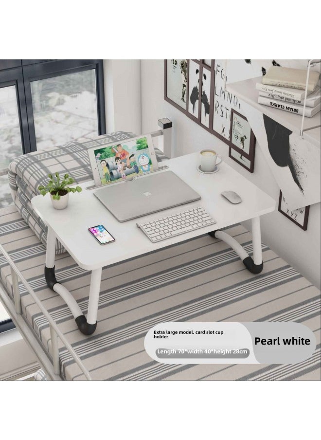 Generic - Sick Bed Dining Table Elderly Pregnant Women's Bed Small Dining Table Dormitory Upper Bed Foldable Movable Household-Color:Extra Large W Square White [70x40 Cup Slot] Height 28-e83 - Image 1