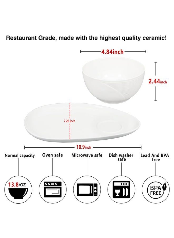 Creativity Home Soup Bowls and Sandwich Plate combo, 13.8 oz Soup Bowls/Mugs Paired with 10.9-inch Ceramic Plates- Soup/Cracker Bowls Sets for Breakfast, Bread Dipping Bowls, Bowls and Plate combo - Image 2