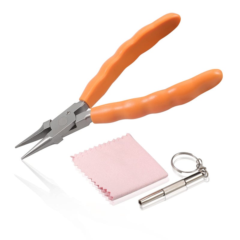 كماشة ليونتول 6 ذات الأنف السلسلي من الفولاذ المقاوم للصدأ لأدوات إصلاح وتعديل النظارات مع مفك براغي وقماش نظارات